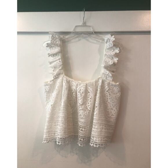 NEW Sold Out NWT Anthropologie White Ruffled Lace Square Neck Tank Ivory Bride‎ - Picture 6 of 16